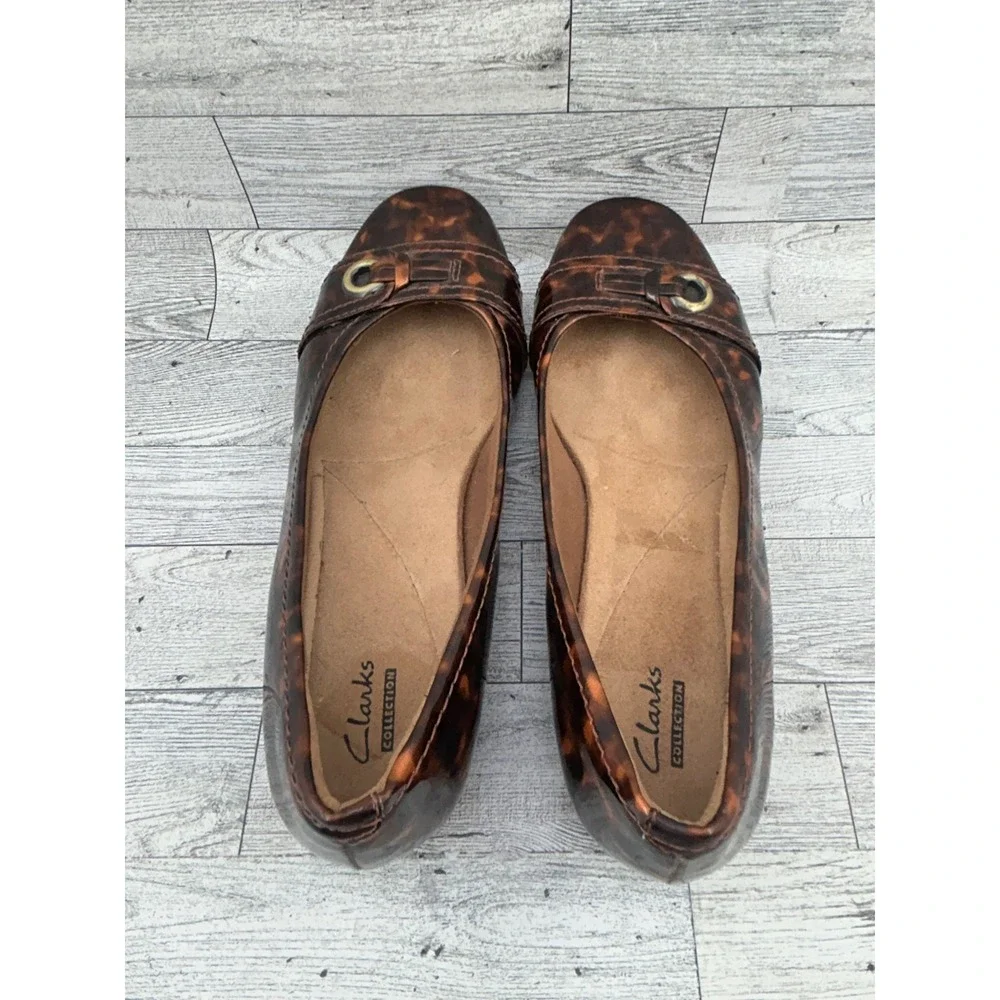 Clarks Collection Tortoiseshell Patent Leather Ballet Flats Women's‎ Size 8.5 M